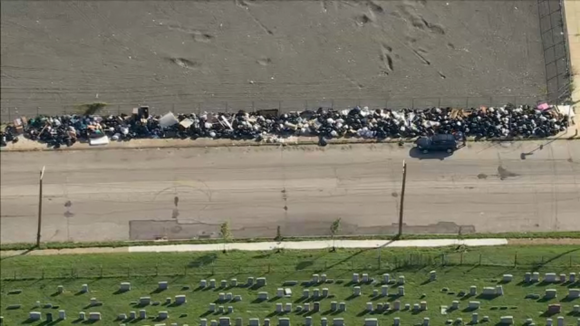 Chopper 6 was over a massive mound of garbage along Devereaux Avenue near Langdon Street in Northeast Philadelphia on Thursday.