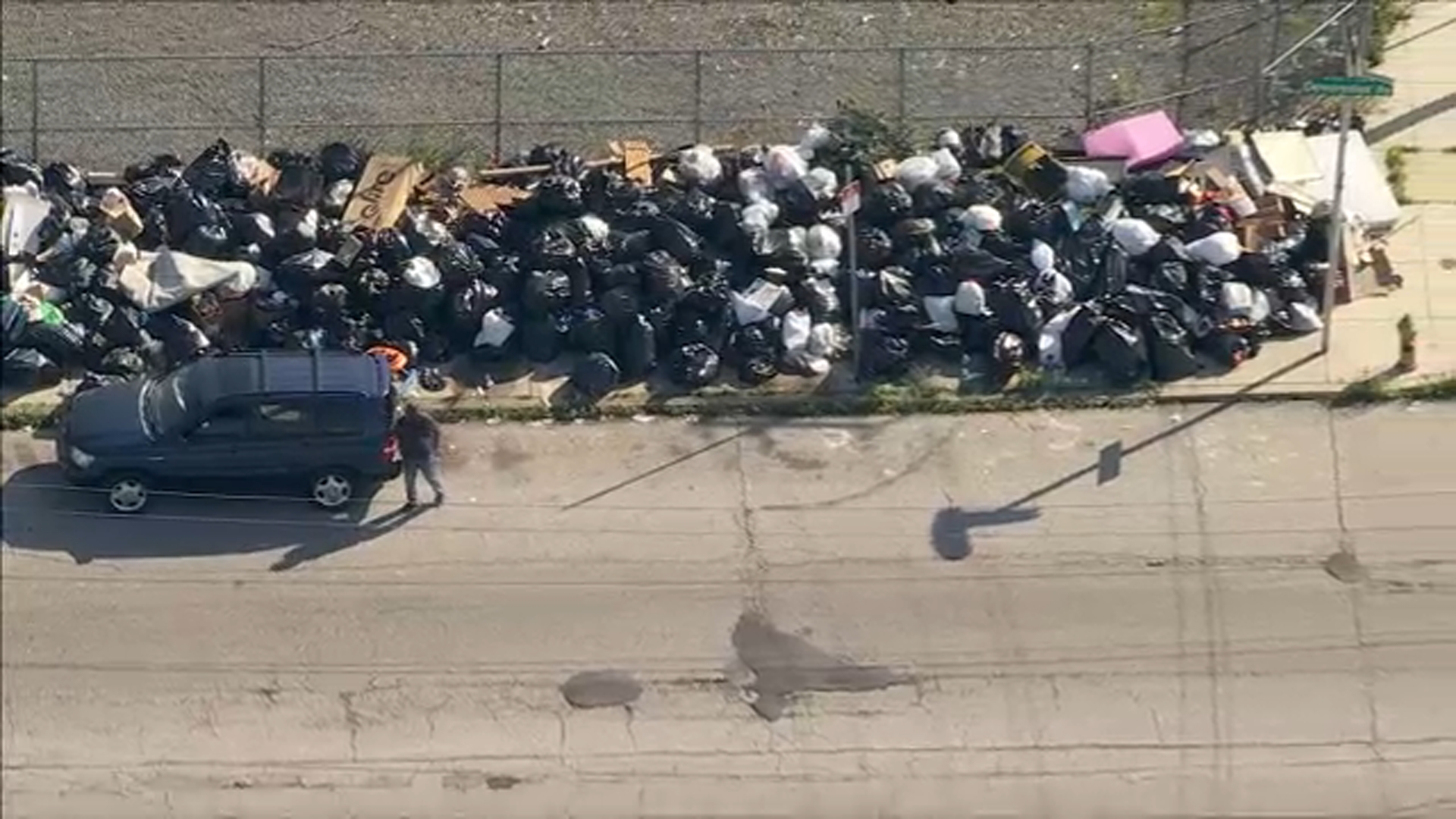 Chopper 6 was over a massive mound of garbage along Devereaux Avenue near Langdon Street in Northeast Philadelphia on Thursday.